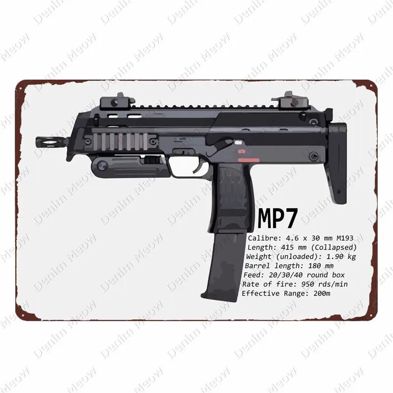 Plaque Métallique Vintage Uzi - Plaque Étain Pistolet Fusil, Décoration pour Fans Militaires Bar Club Café Pièce, Peinture Art Mural
