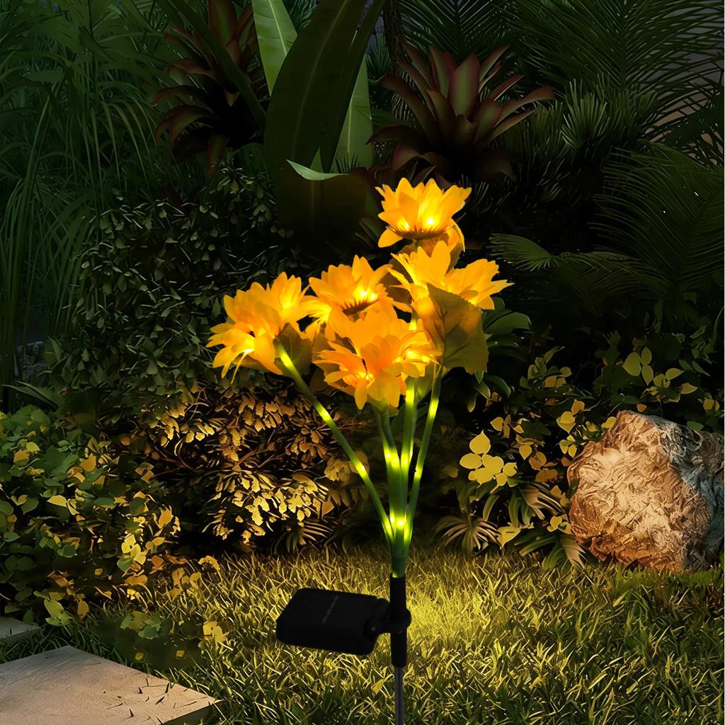 JYL TS/082,Solar Multi Head Sunflower Ground Stake Light for Outdoor Garden Landscape Lawn Decor