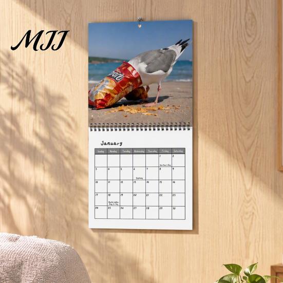 Annual Schedule Organizer Seagull 2027 Wall Calendar, Funny Seaside 12 Monthly Spiral Creative Office Decor Binding Hanging Planner with Thick