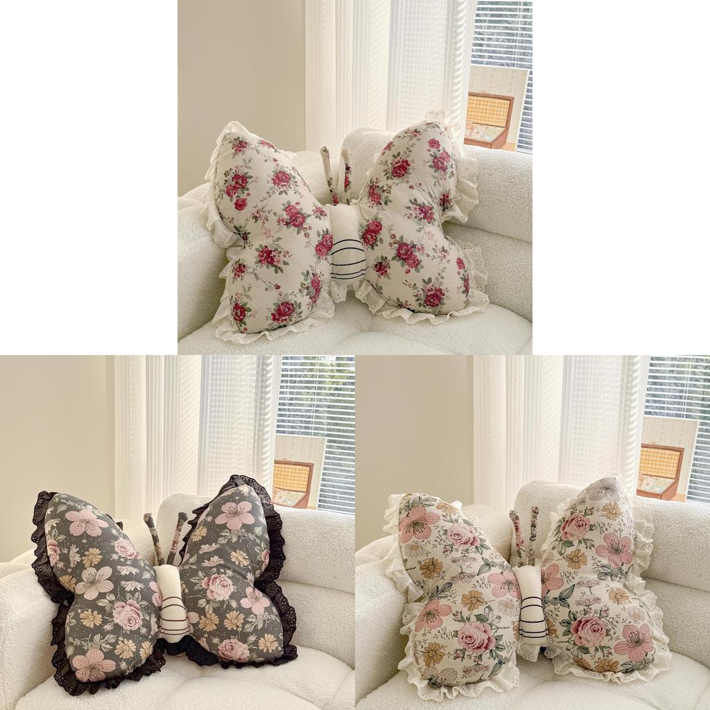 Cuscino Decorativo in Cotone e Lino con Ricamo a Farfalla e Motivo Floreale per Arredamento Soggiorno