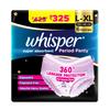 Superchłonne Majtki Okresowe Whisper, 6 Par L-XL, Ochrona przed Przeciekaniem 360 Stopni* na Obfite Krwawienie, Dopasowanie jak Majtki, Pełne Pokrycie Tyłu, Chłonie Obf