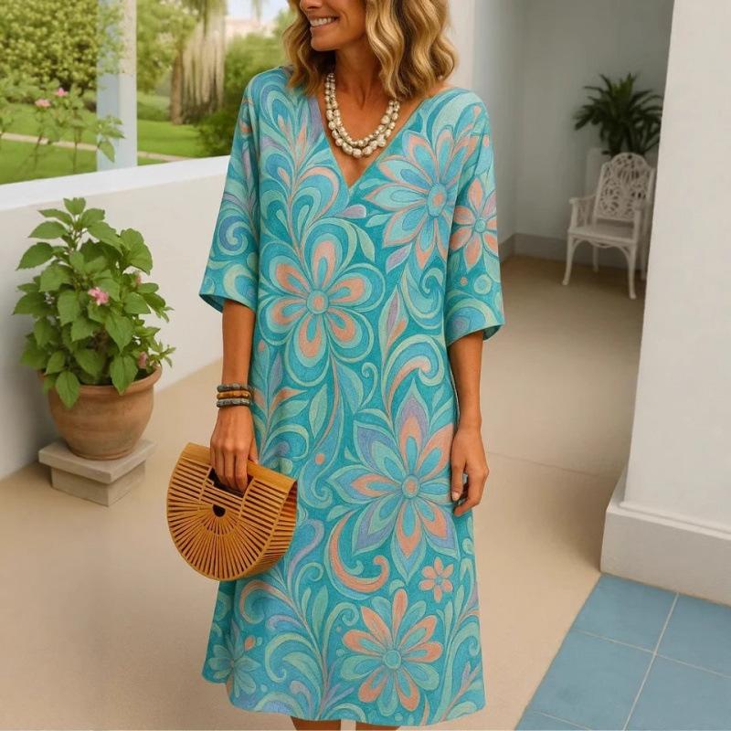 Shirt Dress Women's Casual Floral D Printed Sleeve Long Dress