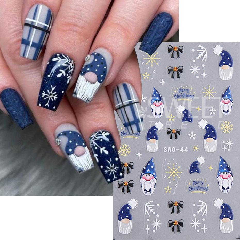 5D Embossed Christmas Nail Stickers Gingerbread Man Snowflake Snowman Penguin Autumn Winter Nail Art Decals Decoration