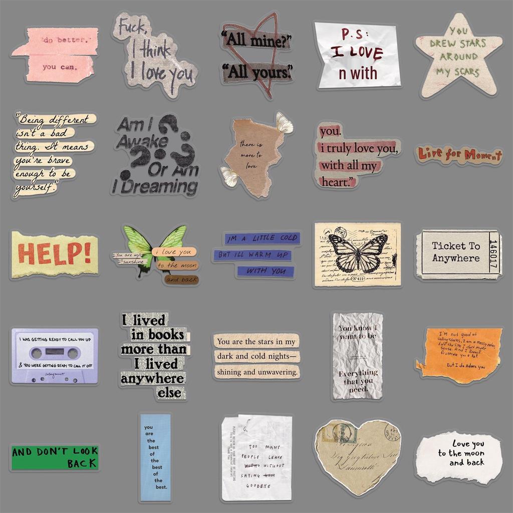 Retro INS Style English Slogan Stickers - 50 Creative Sheets for Laptop and Journal DIY