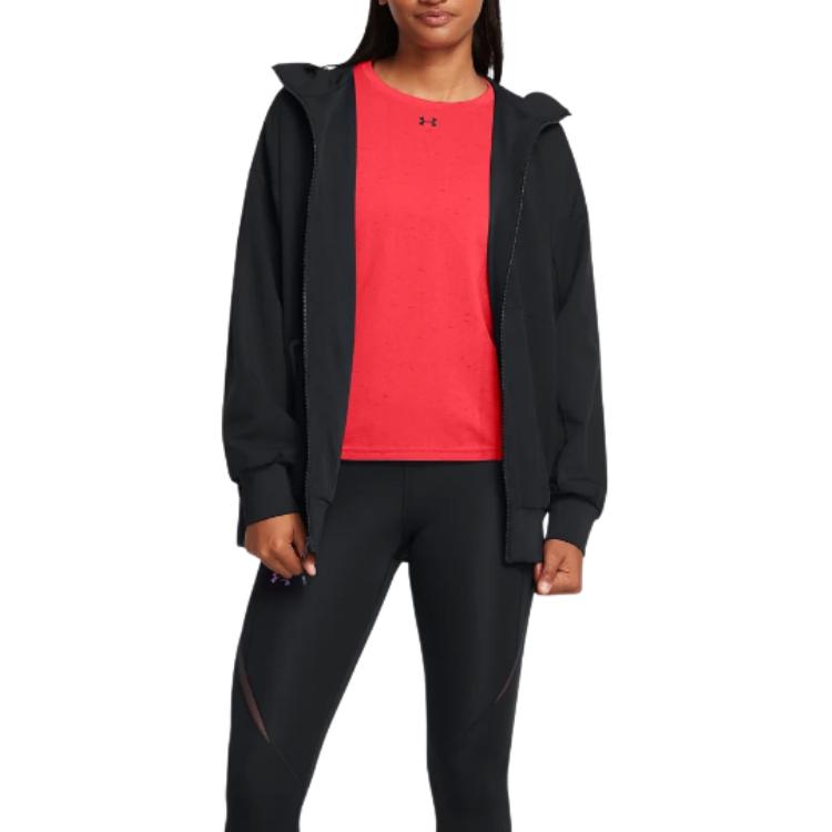 Under Armour Unstoppable Solid Color Loose Fit Hoodie Jacket Women Jackets Black 1386477-001