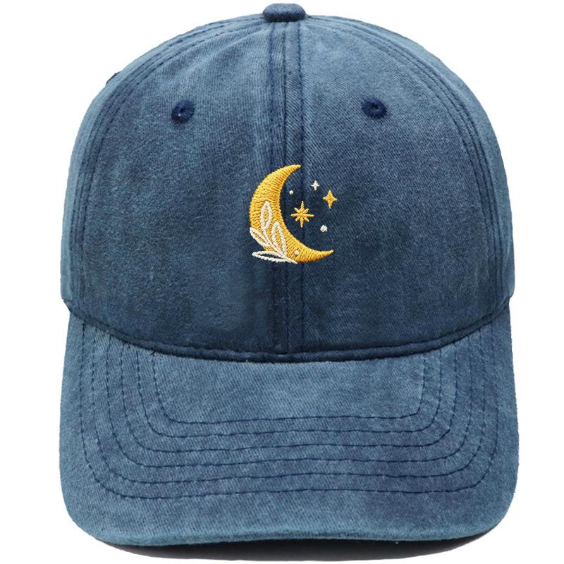 New Star Moon Embroidery Baseball Cap Washed Retro Daddy Hat Men's and Women's Casual Outdoor Sports Hat