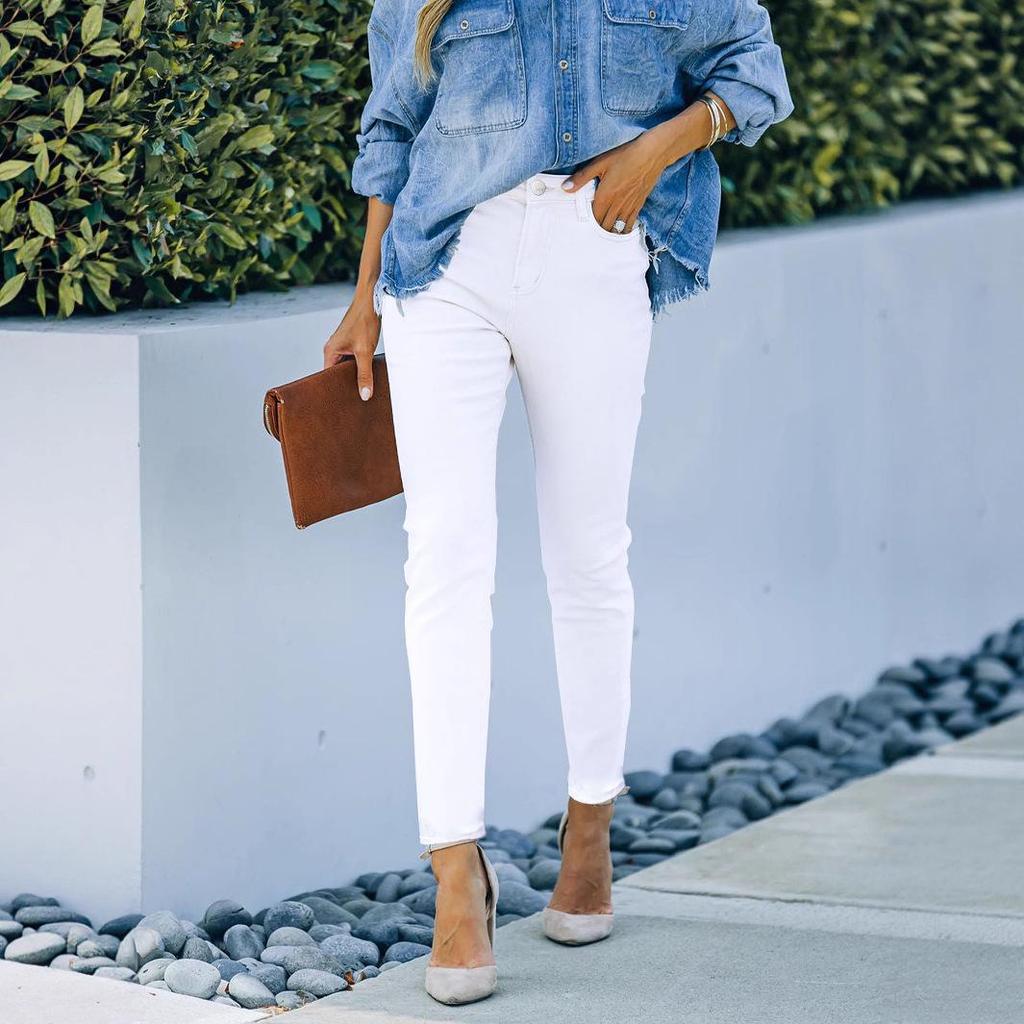 European and American White Denim Skinny Pants - Cross-Border Fashion.