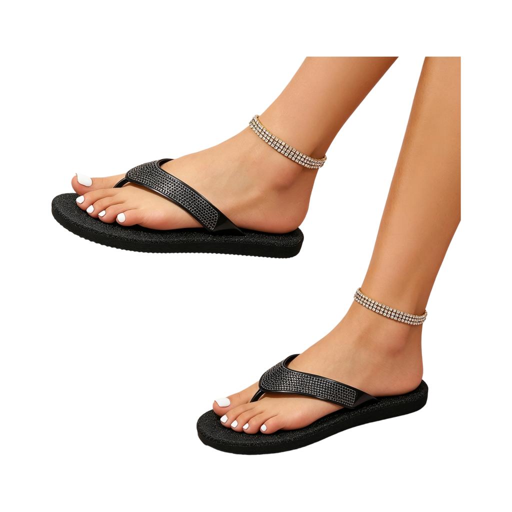 Women's Rhinestone Flip Flop Sandals Flat Beach Sandals Comfortable Slip On Casual Summer Footwear for Outdoor Use
