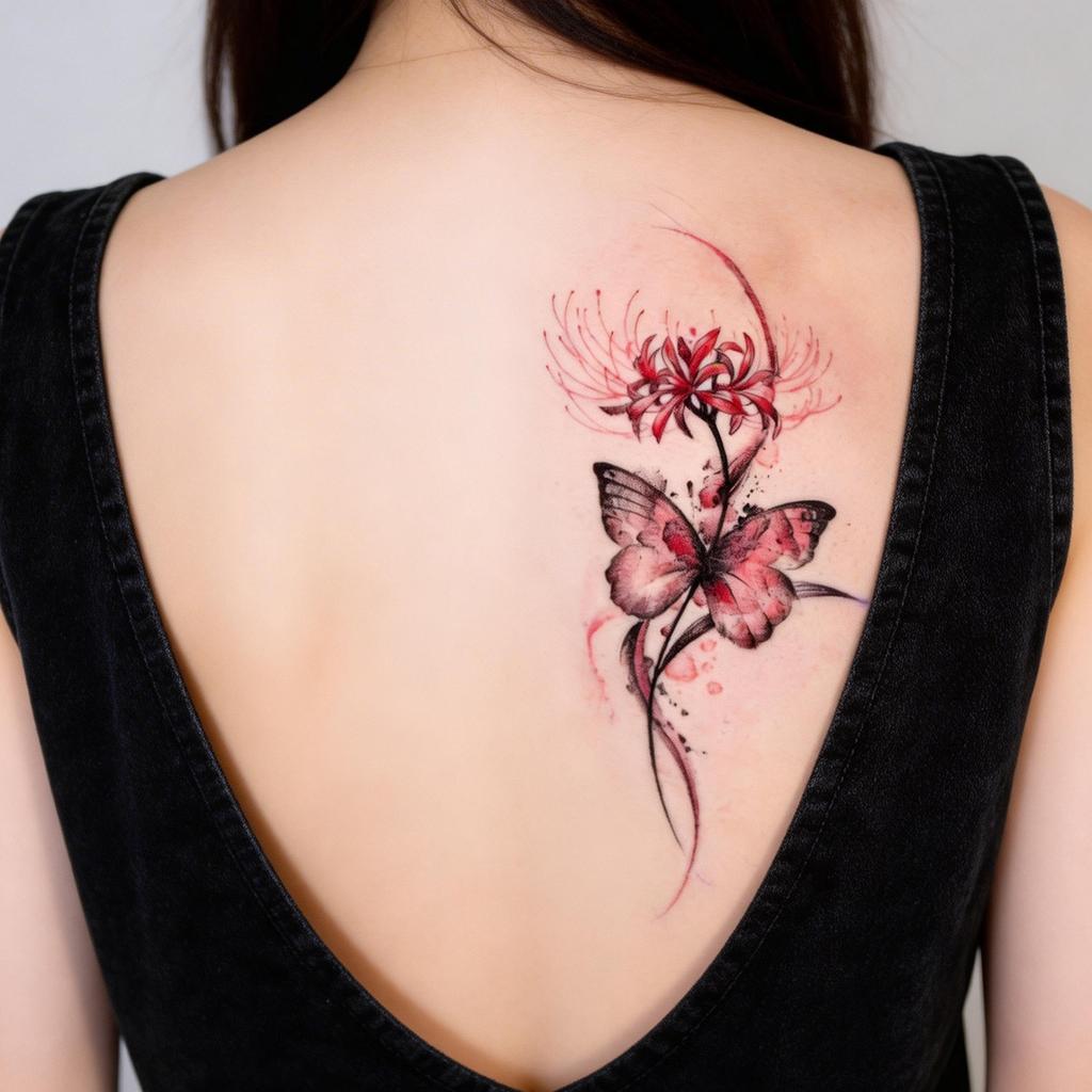 Higan Flower Butterfly Tattoo Sticker, Waterproof And Long-Lasting Simulation, Girls' National Style Flower Arm Tattoo Sticker