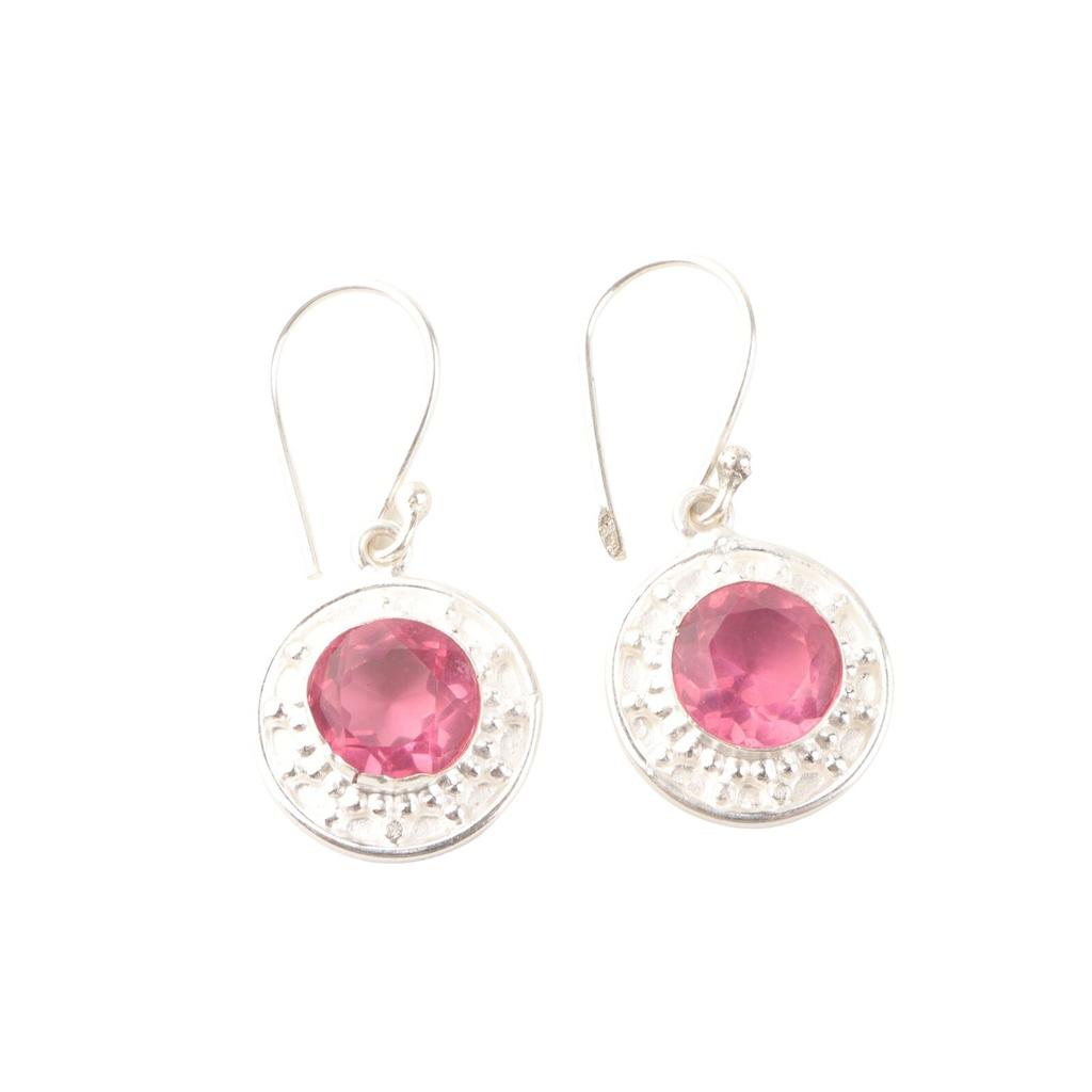 Beautiful Pink Tourmaline 925 Sterling Silver Handmade Designer Earrings 1.5" EE-153-12