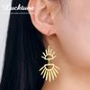 Lucktune Hollow Wing Fan-shaped Drop Earrings Stainless Steel Gold Color Geometry Sun Dangle Earrings for Women Jewelry Gifts