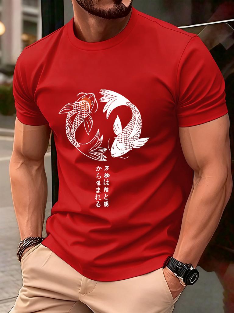 Japanese Koi Harajuku Printing Men TShirt Cotton Summer Short Sleeve Tops Soft Oversized ONeck T Shirt Casual Male Clothes