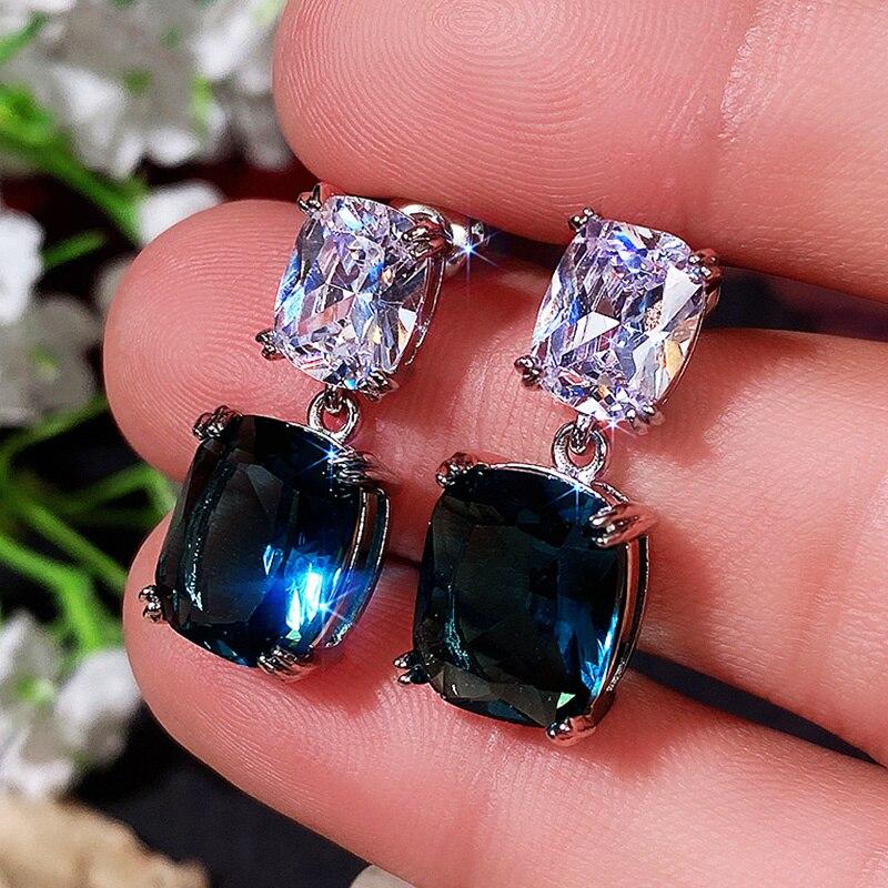 BELLA BOX Blue Cubic Zirconia Dangle Earrings Brilliant Women's Accessories Silver Color Luxury Fashion Wedding Party Jewelry