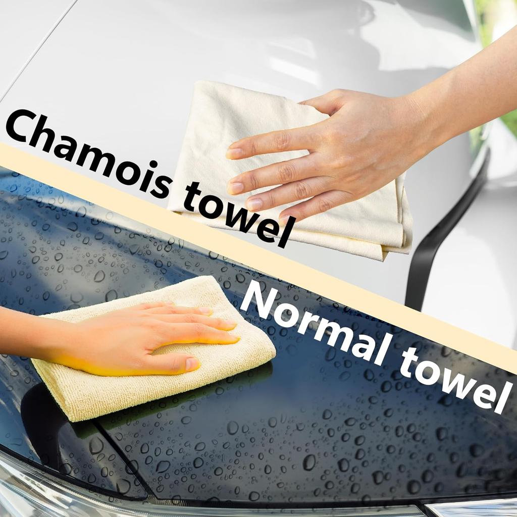 Chamois Towel for Car, Shammy Cloth for Car Drying 15" x 25" (2.5 sq ft) | Absorber Towel for Car Chamois Cloth, Real Leather Reusable Washing Shammy