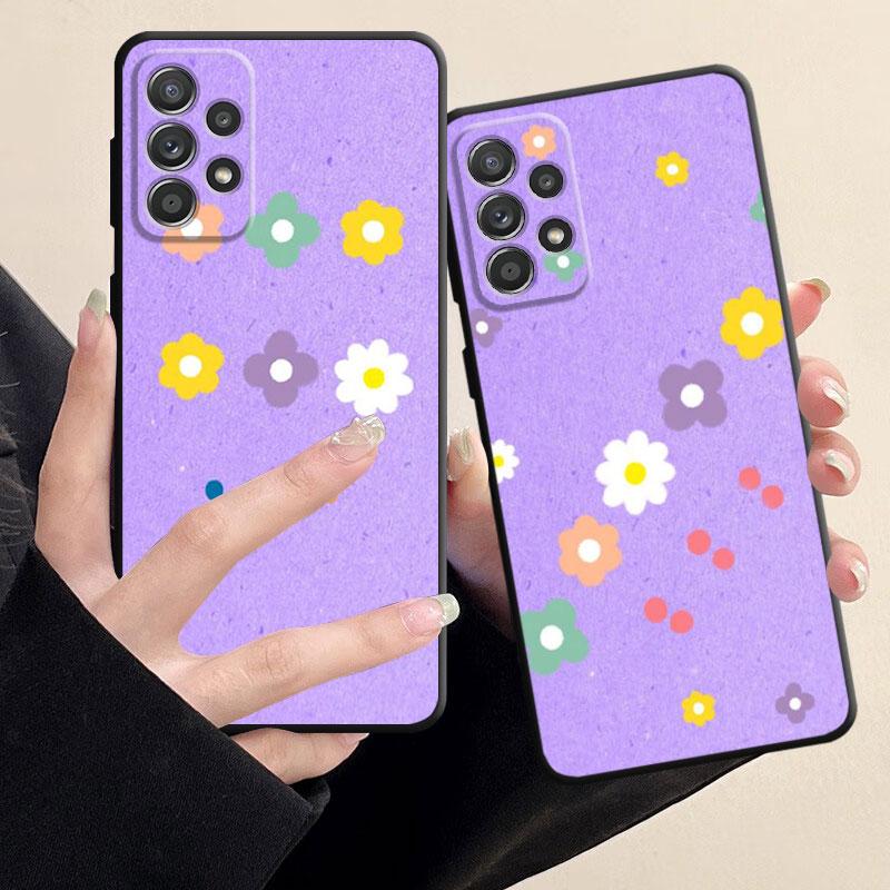 Funda de Flor Linda Para Samsung Galaxy A71 A31 A51 A32 A72 A52 A23 A13 A33 A21s A22 A53 A11 A52s A12 Cubierta Suave Negra Mate Armor