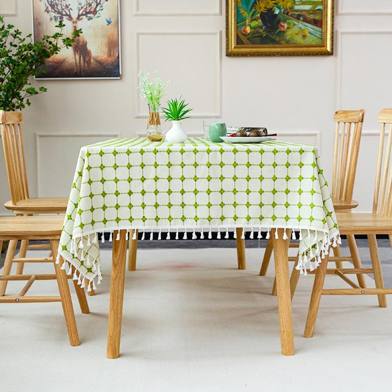Picnic Tablecloth Color Matching Cotton And Linen Fabric Embroidery Large, Medium And Small Plaid Rectangular Coffee Table Mat Tablecloth