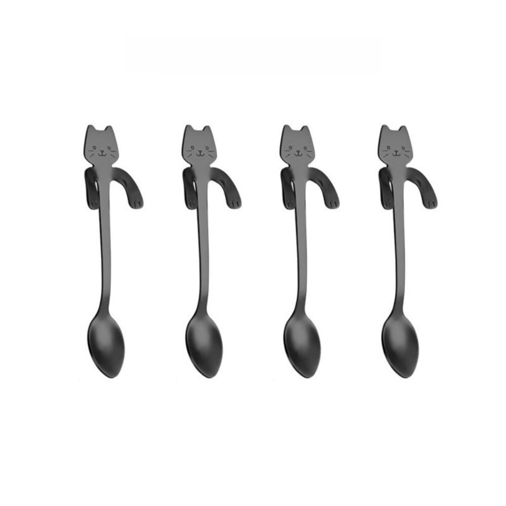 1/4pcs Stainless Steel Mini Cat Coffee Spoon Cute Cat Tableware Stainless Steel Teaspoon Kitchen Tool Cute Design Children Spoon
