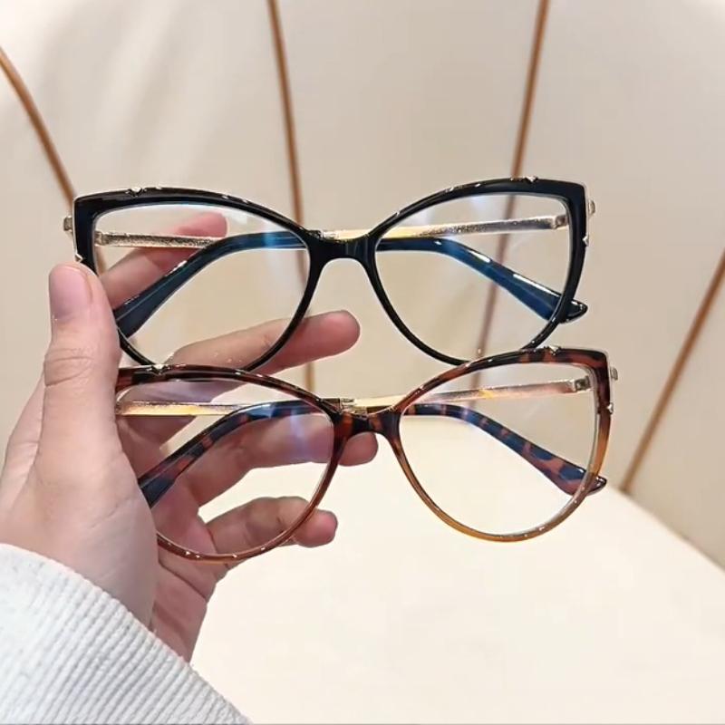 New Fashion Cat-Eye Anti-blue Light Reading Glasses Women's Metal Full Frame Versatile and Elegant Eyeglasses 0 To +4.0