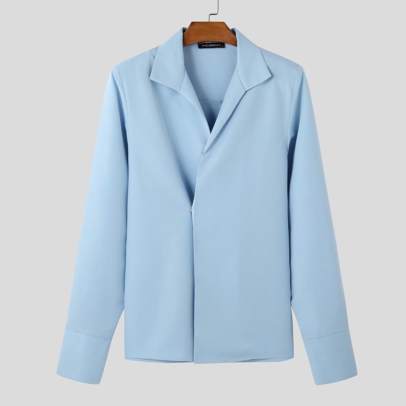 INCERUN Pánské jarní košile s dlouhým rukávem a klopou, boční knoflíky, ležérní topy