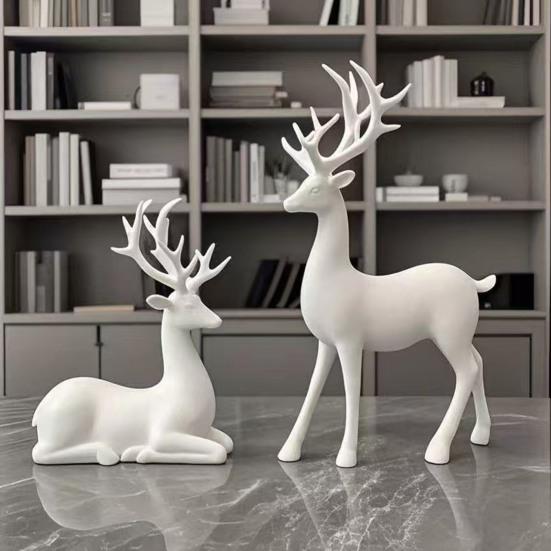 ირმის ქანდაკების 1 წყვილი, საშობაო პატარა ირმის ფიგურა მისაღები ოთახის, ტელევიზორის კაბინეტის, სახლის ოფისის დეკორაციისთვის