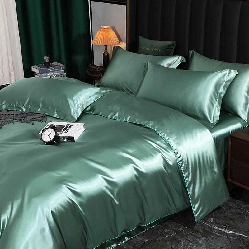 new summer high-end light luxury silky smooth sleeping naked silk ice silk washed silk tencel high-end four-piece set Fitted Bed Sheet&1.5m bed 4pcs