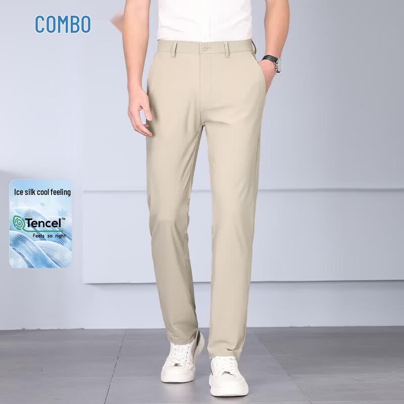 Compo Men s Ice Silk Straight-Leg Business Casual Summer Pants 32