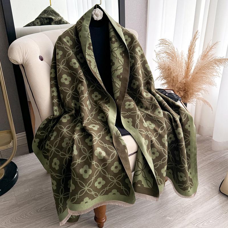 Four-Leaf Flower Fashion Women'S Imitation Cashmere Fringed Warm Scarf Air Conditioner Shawl Scarf Explosion
