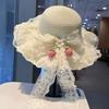 French Floral Lace Bow Straw Hat Women's Summer Seaside Beach Vacation Big Eaves Sunshade Sun Hat