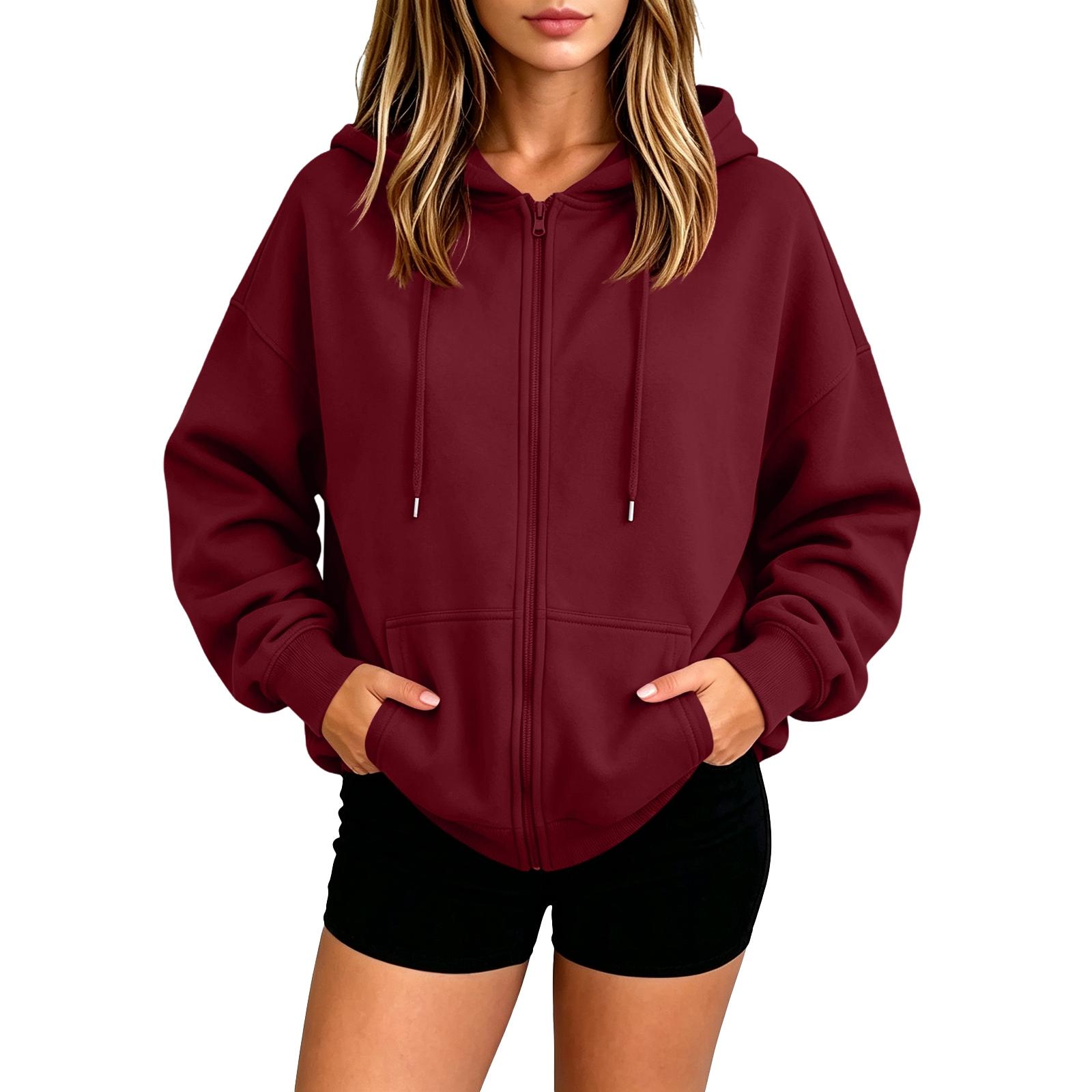 Women s Half Zip Pullover Hooded Sweatshirt for Fall Winter XL винный