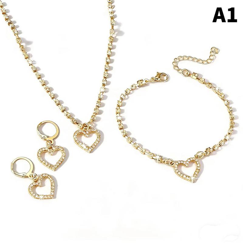 Necklace Earrings Set Rhinestone Crystal Design Women Pendant Chain Fashion Style Jewelry Set Anniversary Gift