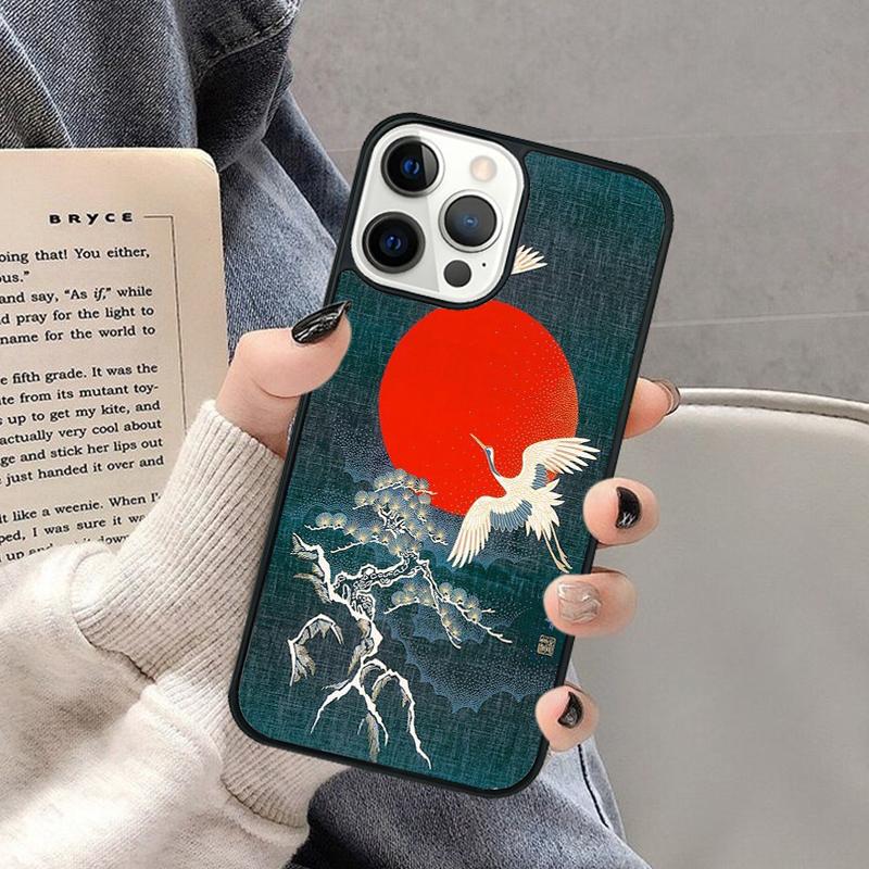 Japanese Cranes Art Phone Case for iPhone 17 Air 16 16e 15 Plus for Apple 13 11 12 14 Pro Max Cover coque Shell