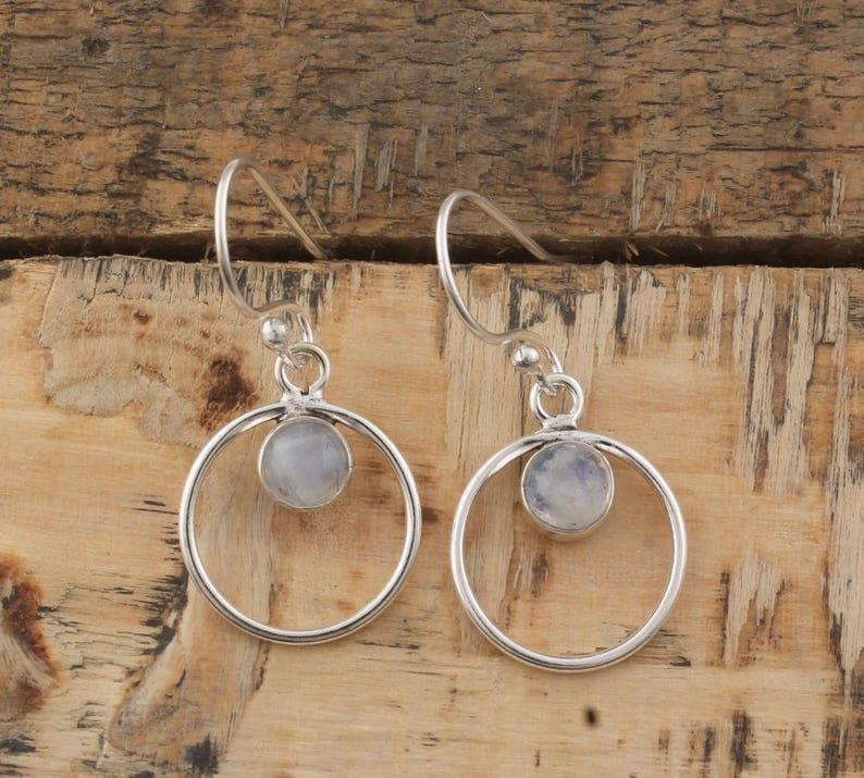 Solid 925 Sterling Silver Moonstone Gemstone Minimalist Women Earrings Drop Earrings Gift For Her