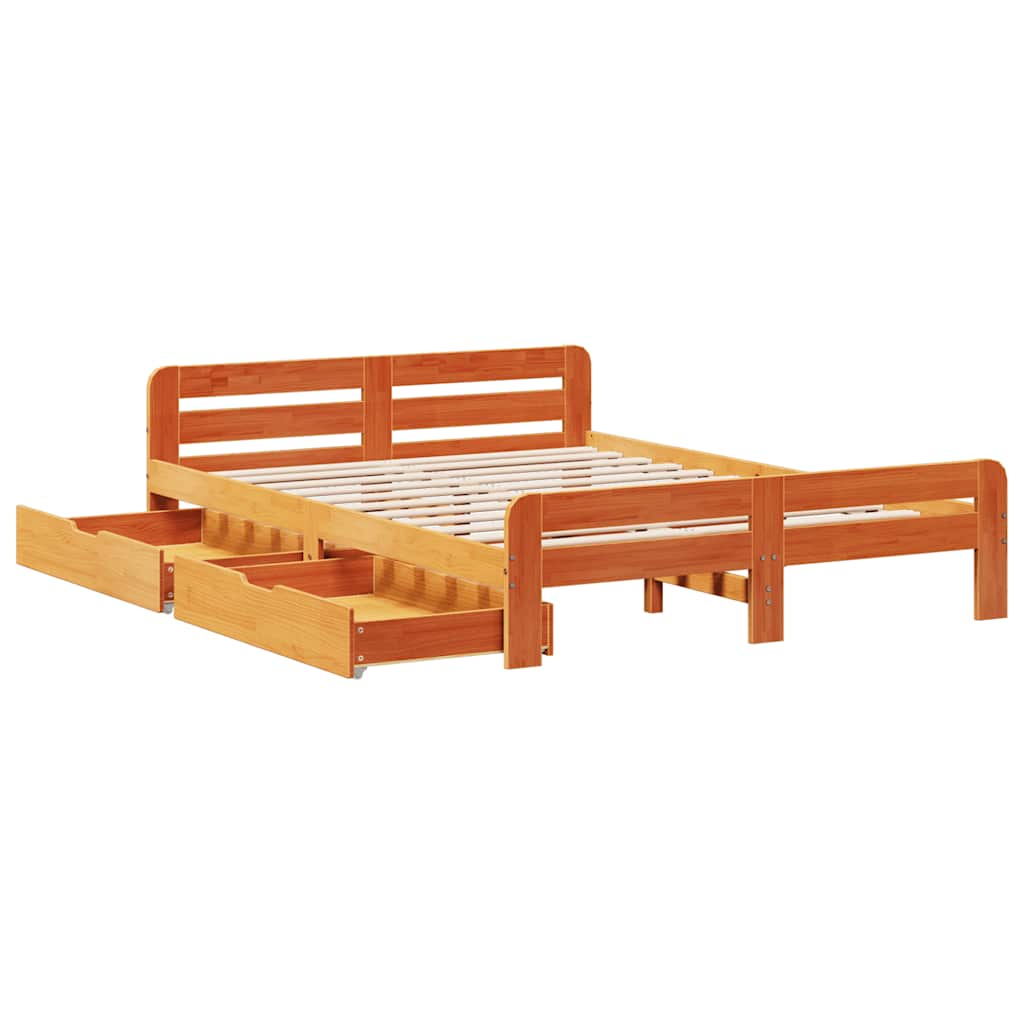 Solid Wood Bed Without Mattress Wax Brown 140x200 Cm Pine Wood