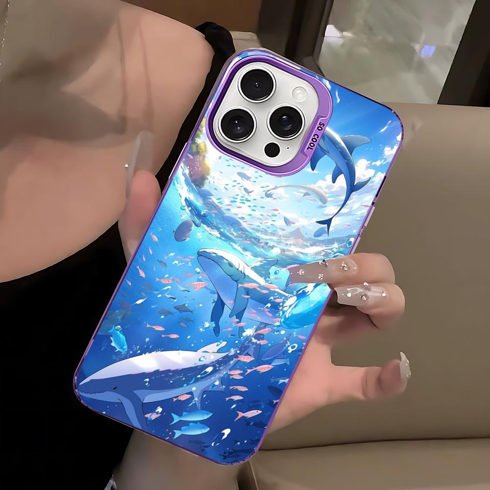Ocean Animal Cute Dolphin Phone Case For iPhone 16 15 14 13 12 11 Pro Max X XR XSMAX 8 7 Plus Matte Shockproof Back Cover