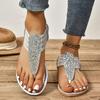New Flat-bottomed Rhinestone Pinch Comfortable Versatile Beach Sandals Women's European, American and Large-size Women's Shoes