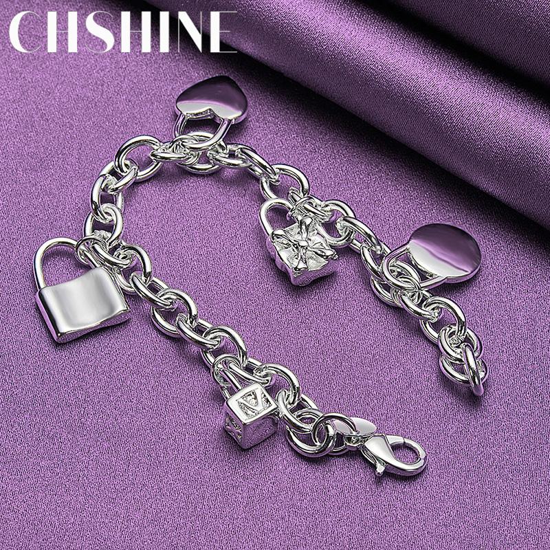 Bracelet CHSHINE en argent sterling 925 avec pendentif en forme de cœur carré et rond pour femme, bijou tendance