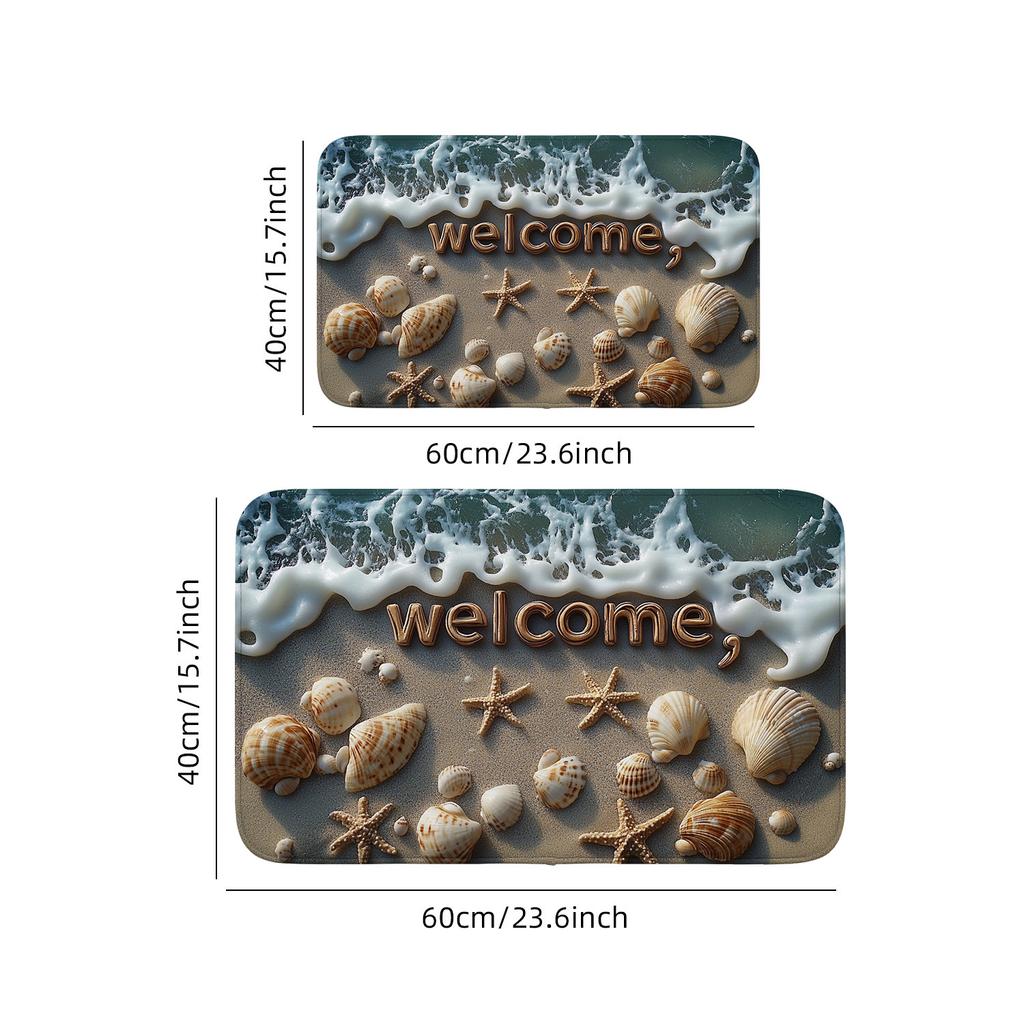 1 Piece Blue Beach Wave Design Welcome Door Mat, Ideal for Bathroom, Bedroom, Kitchen, Living Room-decorative Floor Mat, Bedroom
