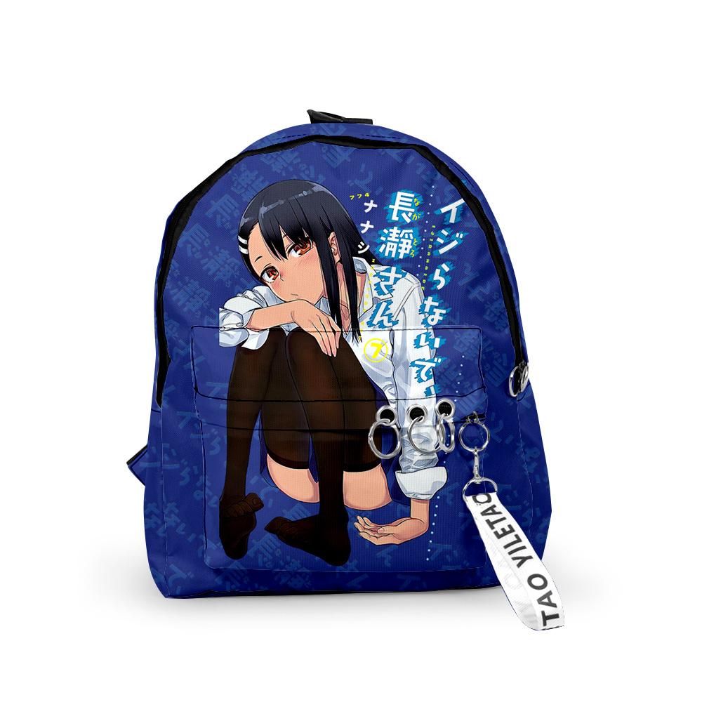 Popular Cool Nagatoro Notebook Backpack Boys/Girls Pupil School Bags 3D Print Keychains Oxford Waterproof Cute Small Backpacks