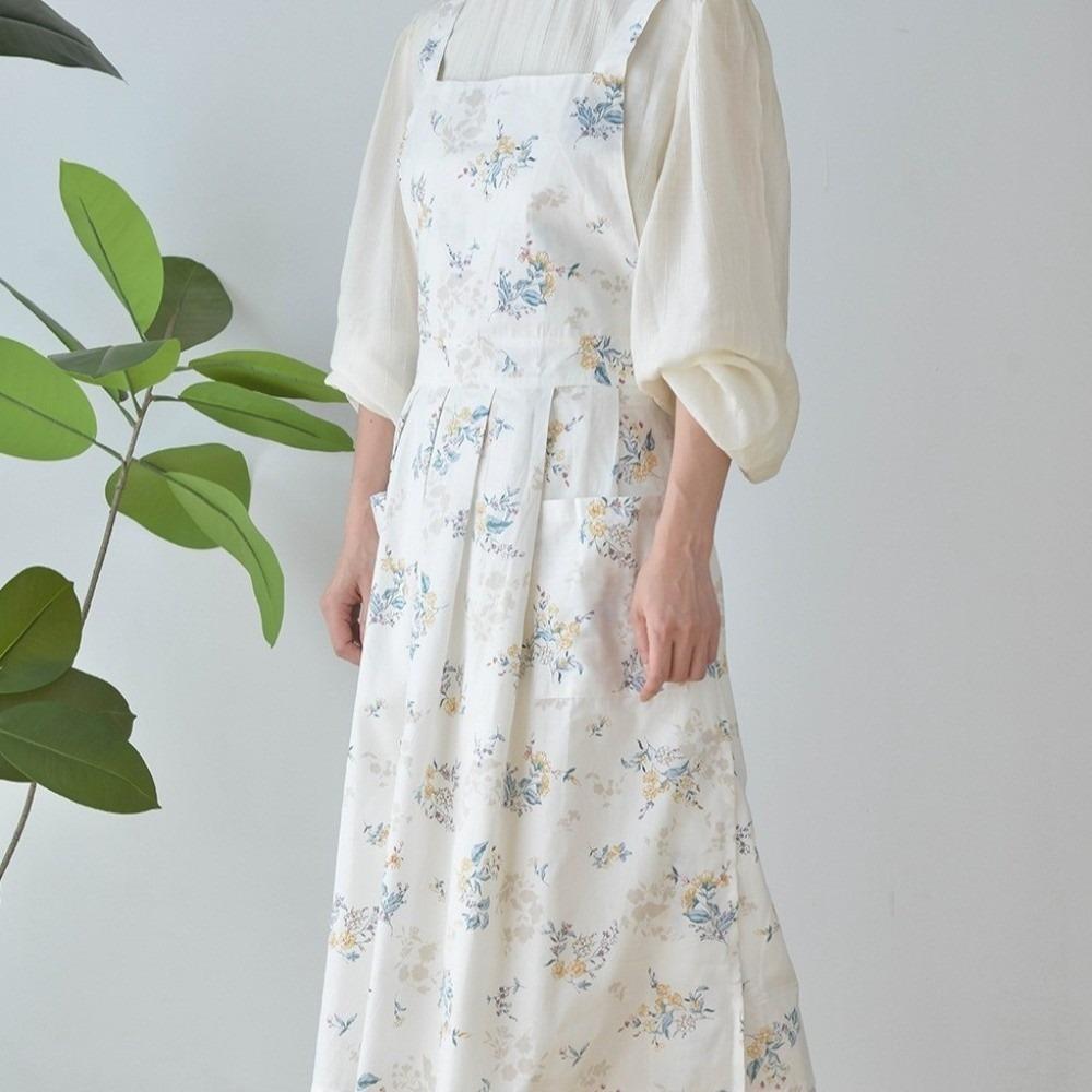Blumenmuster Baumwollschürze Faltenrock Reine Baumwolle Koreanischer Stil Schürze Verstellbar Landhausstil Schürze für Mädchen Café