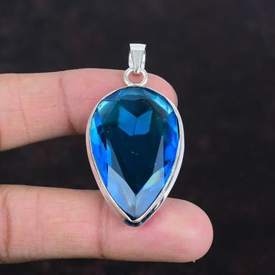 Faceted Swiss Blue Topaz Pendant Gemstone Pendant Handmade Jewelry 925 Sterling Silver Pendant Dainty Pendant Gift For Dad Statement Jewelry