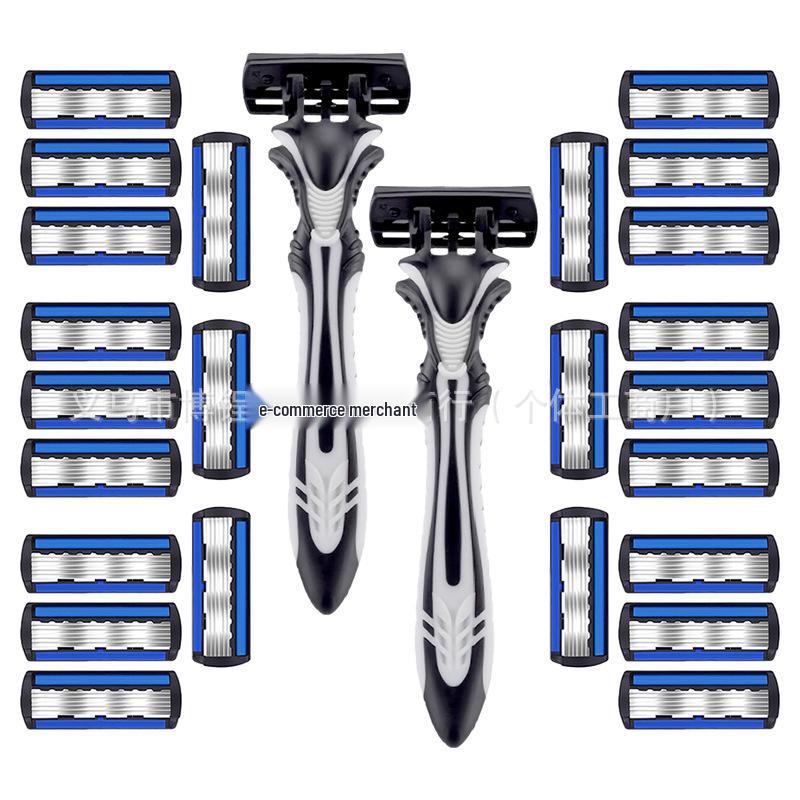 Six-Layer Razor Manual Shaver with Non-Slip Grasshopper Handle