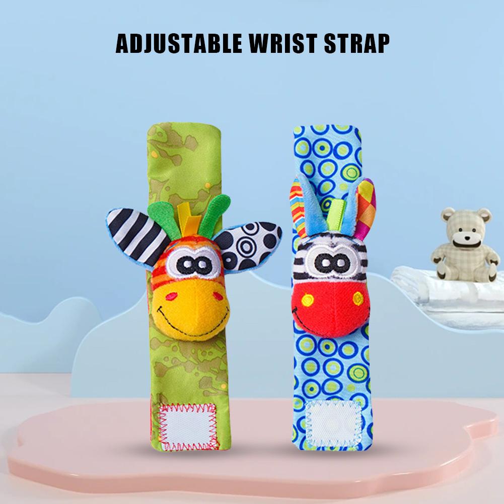 Cute Wrist Strap Rattles Socks Cartoon Wristband Sock Set Adjustable Brain-Development Newborn Infant Gifts
