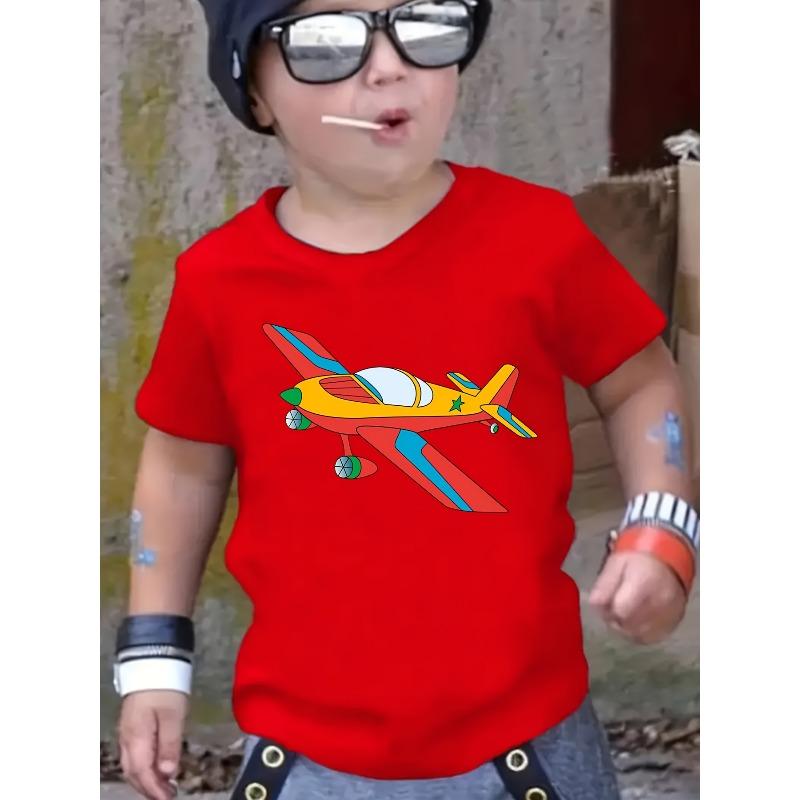 Boys Airplane Print Crewneck Casual Short Sleeve Tee