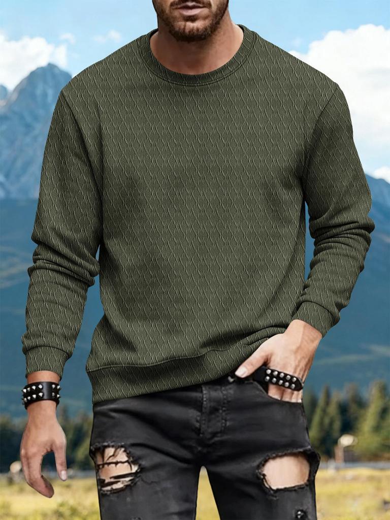 Herren 2025 Gestricktes Jacquard-Baumwoll-Rundhals-Sweatshirt - Langarm, Lockere Passform, Vielseitiges Lässiges Basis-Shirt
