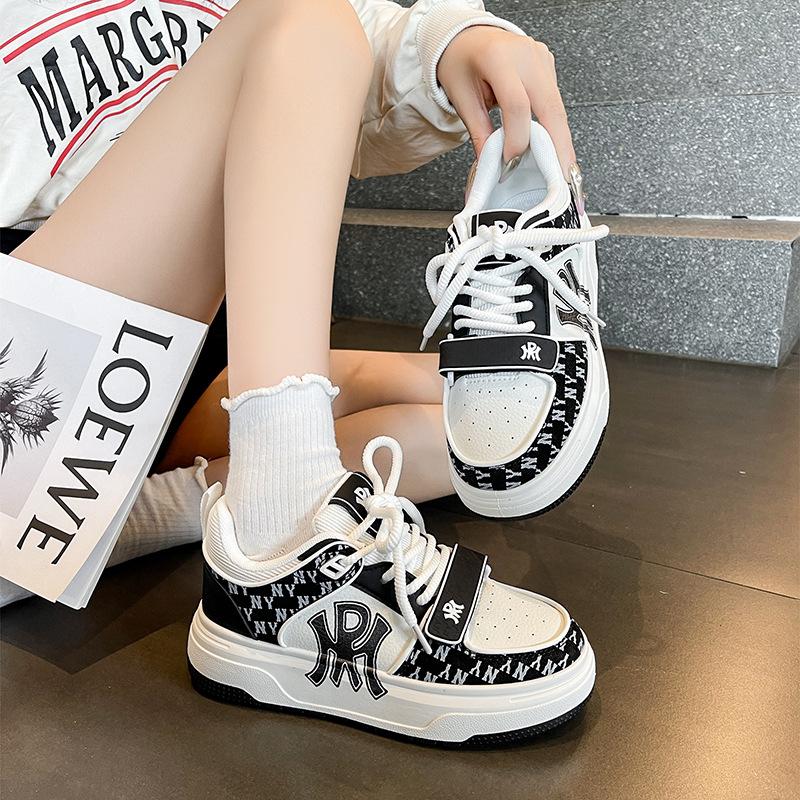 New Guochao letter printing contrasting color muffin and sports shoes niche retro style couple platform skateboard shoes