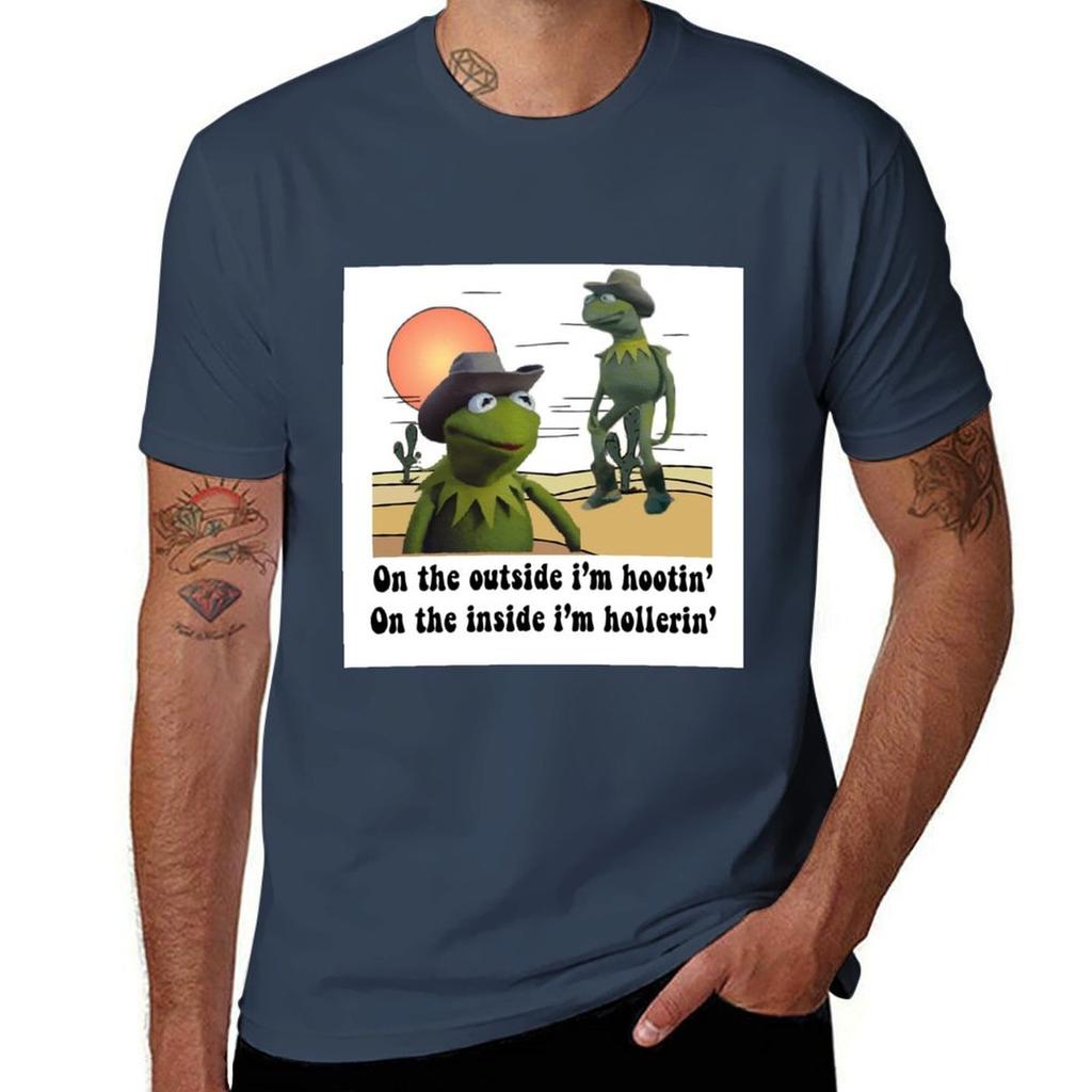 On The Outside Im Hootin On The Inside Im Hollerin Kermit Cowboy Meme Tshirt Minimal Art Print Tshirt