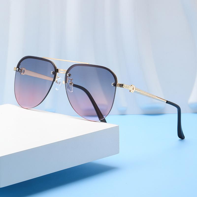 Sunglasses half frame toad model Internet celebrity live broadcast model Large frame sunscreen, small face fashion double beam driving men's and wom