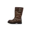 Cowhide version washed horseskin cigarette boots thin buckle short boots women's heightened thick-soled thin boots spring and autumn knight boots