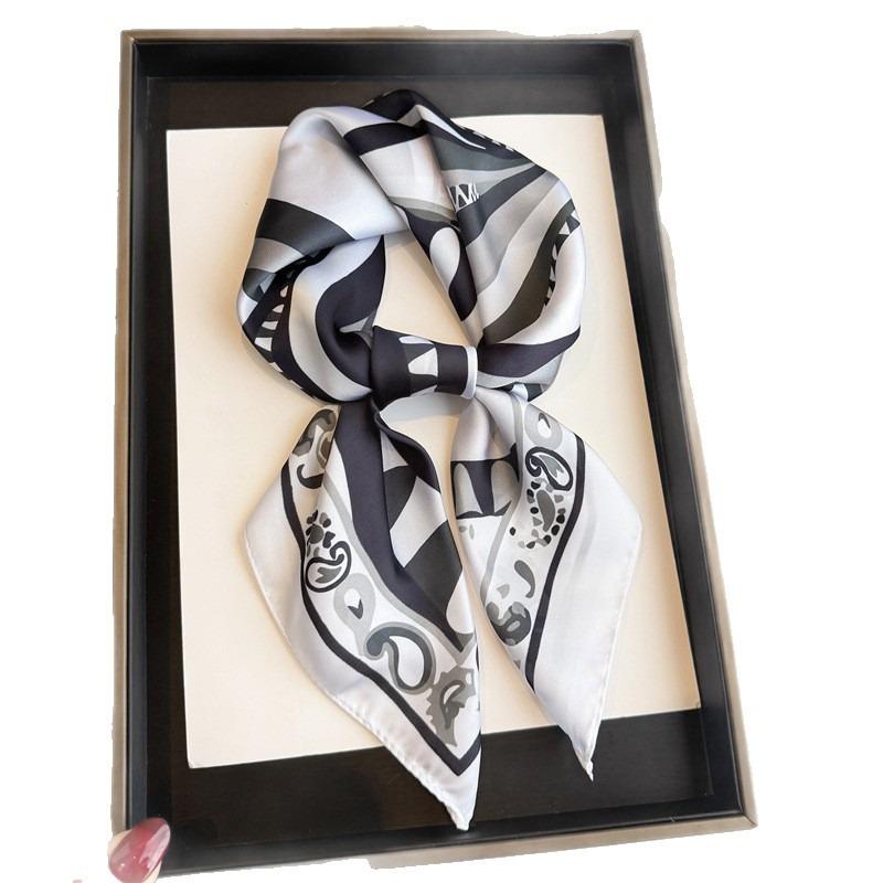 Women S Geometric Abstract Printed Silk Like Square Scarf For Sun Protection