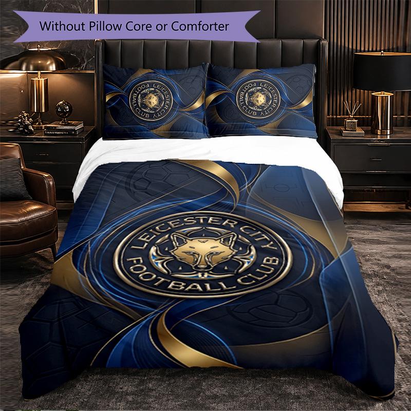 Leicester City Football 3 Piece Bedding Set Soft Duvet Cover Set with Pillowcases Printed Bedroom Decor Set for Home